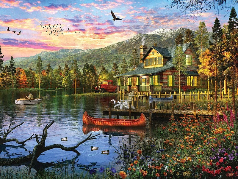 White Mountain Puzzles Sunset Cabin Store - 500 Piece Jigsaw Puzzle - Image 1